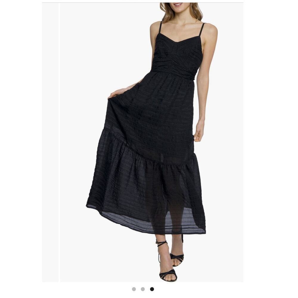 Donna Morgan for Maggie London black tiered textured midi dress size 10 - Picture 1 of 10